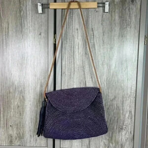 Mar Y Sol Straw Bag Crossbody Purple Color Handmade